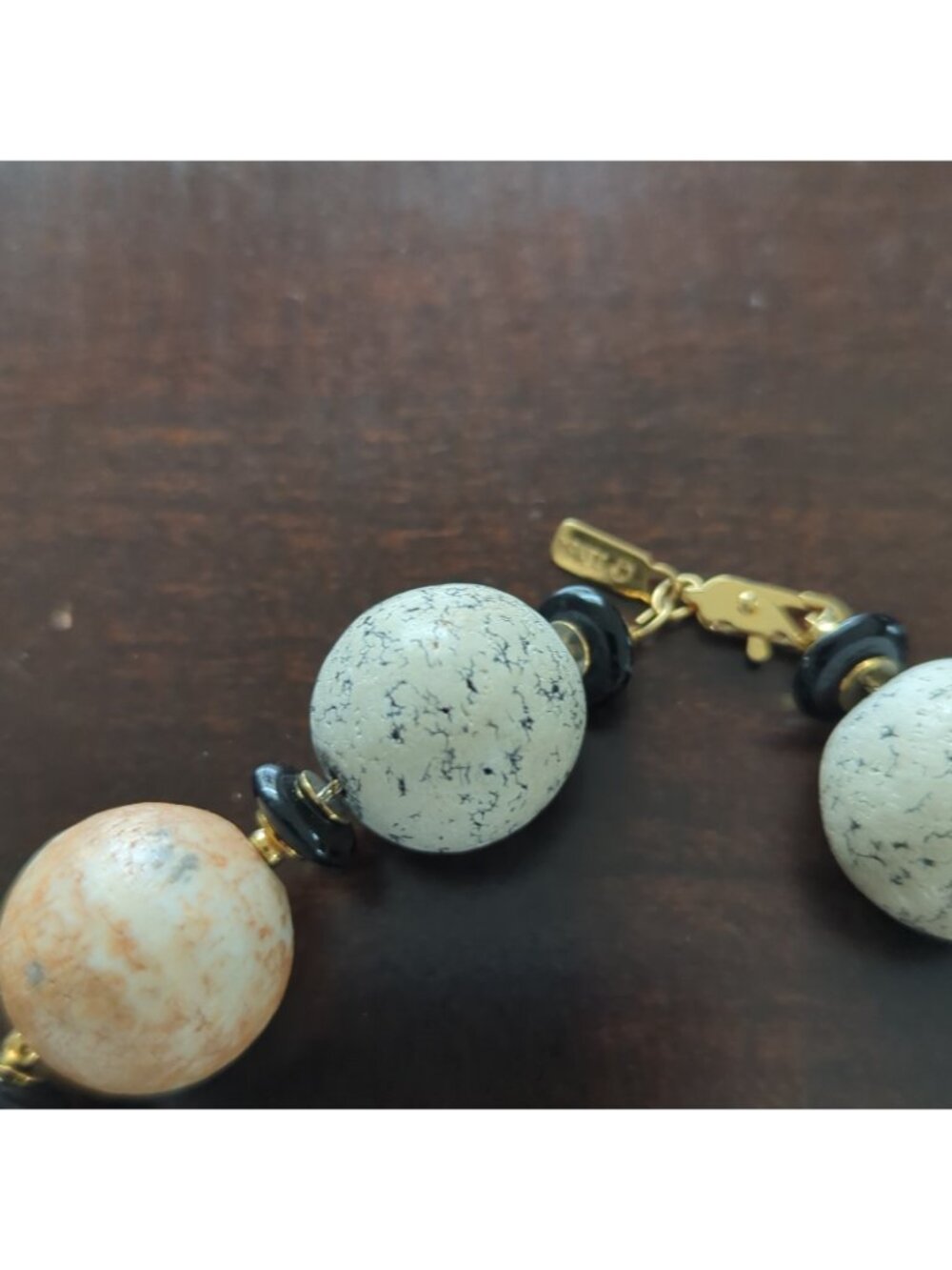 Monet Vtg Stone Bead Necklace Speckled Pastel Earth Tones Estate - Lp - Picture 3 of 10